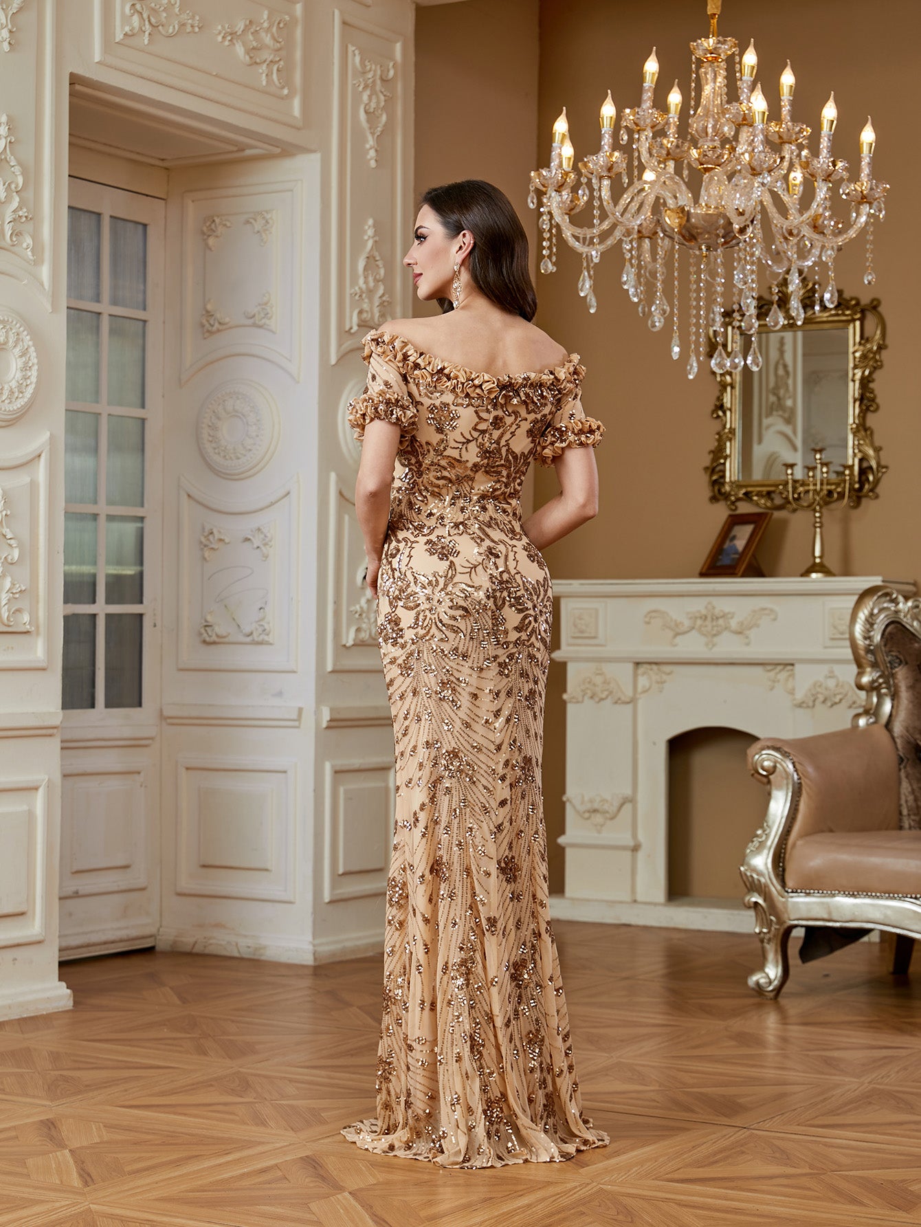 XUIBOL | Elegant sequined patchwork design with open back,Zippered backless design.