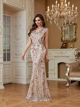 One-shoulder phoenix tail sequin dress