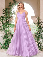 V-Neck A-Line Floor-Length Gown