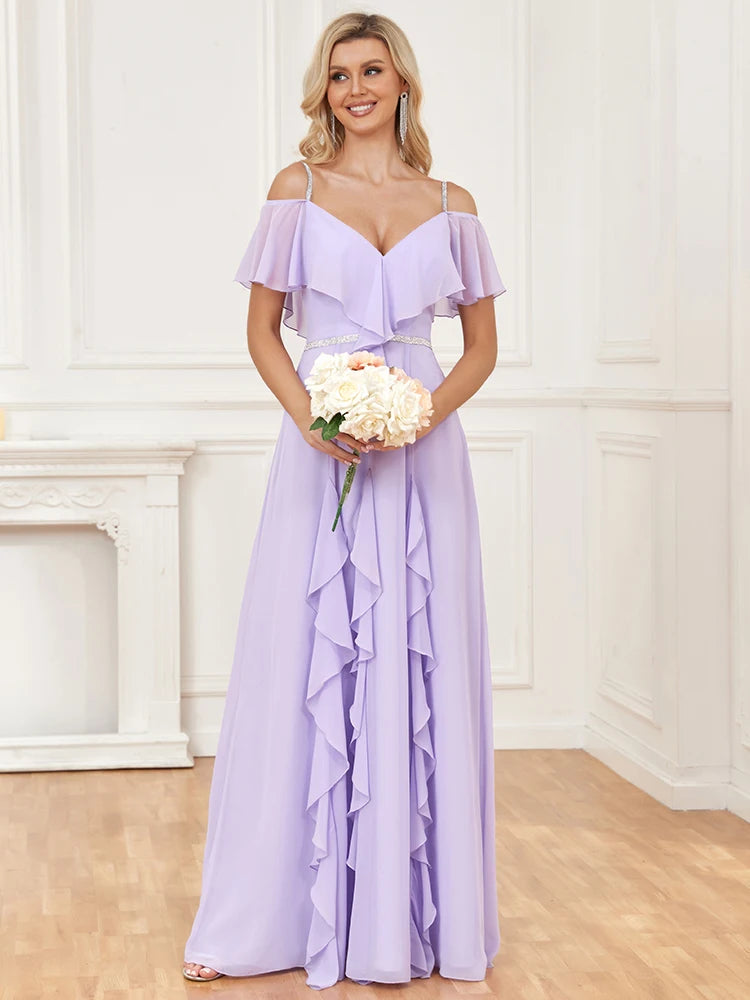 XUIBOL | A-Line Ruffle Long Wedding Party Gown For Bridesmaid New Vestido De Festa