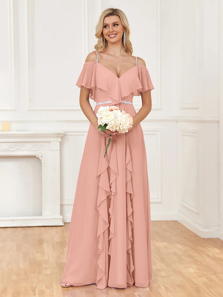 XUIBOL | A-Line Ruffle Long Wedding Party Gown For Bridesmaid New Vestido De Festa