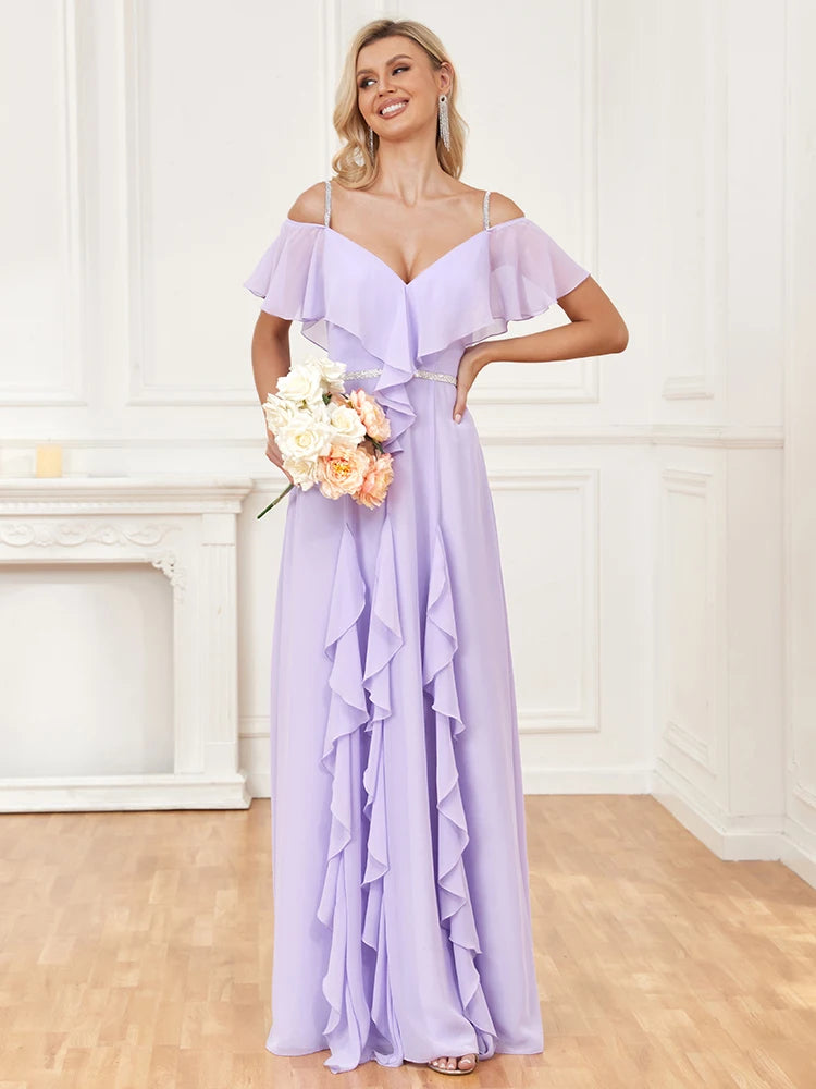 XUIBOL | A-Line Ruffle Long Wedding Party Gown For Bridesmaid New Vestido De Festa