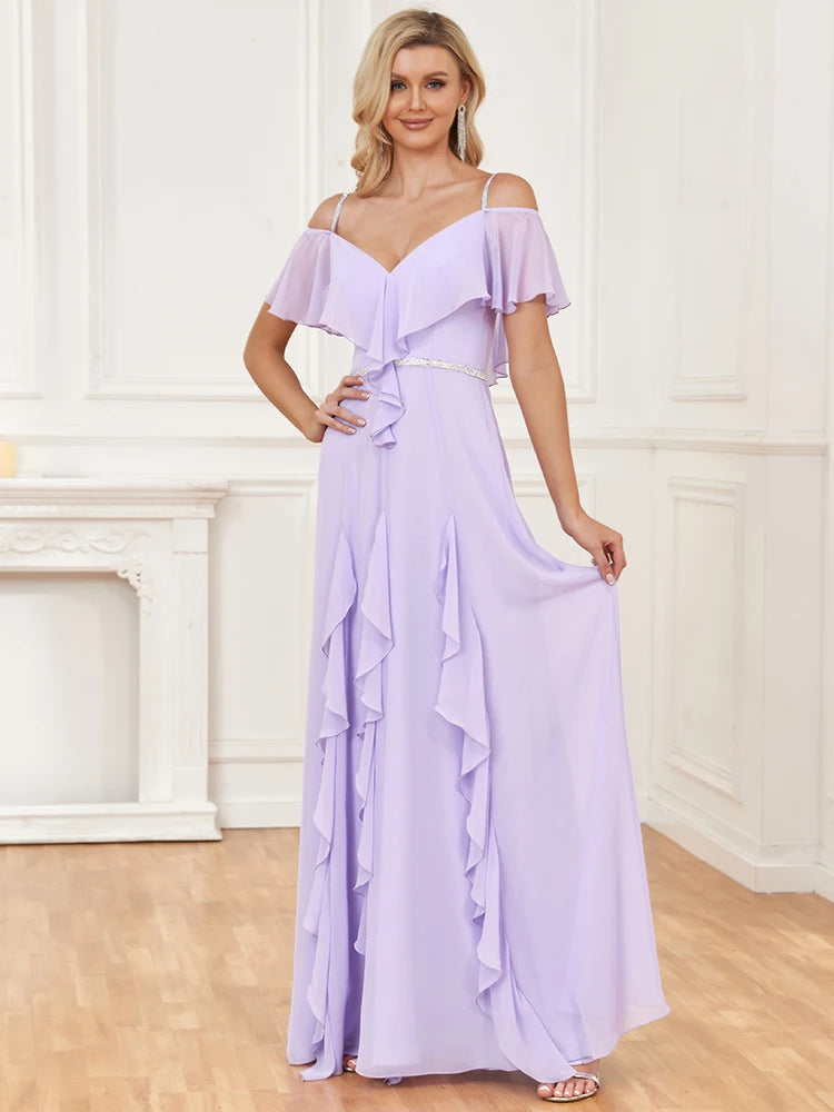 XUIBOL | A-Line Ruffle Long Wedding Party Gown For Bridesmaid New Vestido De Festa