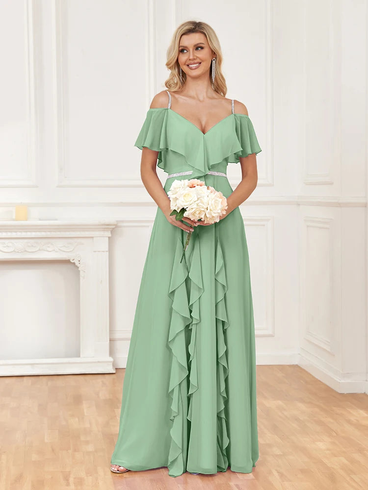 XUIBOL | A-Line Ruffle Long Wedding Party Gown For Bridesmaid New Vestido De Festa