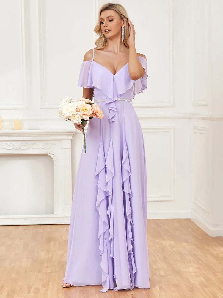 XUIBOL | A-Line Ruffle Long Wedding Party Gown For Bridesmaid New Vestido De Festa
