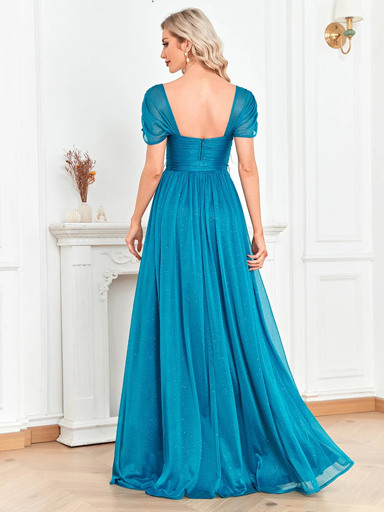 XUIBOL | Elegant Blue Shining Evening Dress Long Cocktail family party Prom Gown