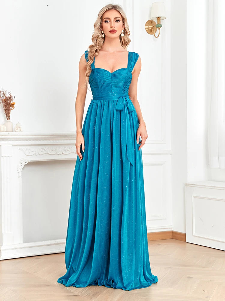 XUIBOL | Elegant Blue Shining Evening Dress Long Cocktail family party Prom Gown
