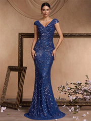 Long Mermaid Formal Deep V-neck Prom Dresses