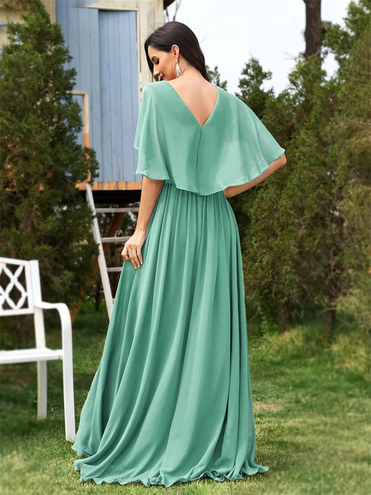 XUIBOL | Elegant Chiffon Short sleeve  2024 Luxury Women Bridesmaid Party Dress Cocktail Prom Gowns