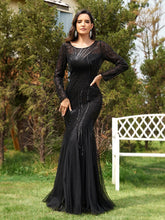Elegant O Neck Black Sequins Evening Dress