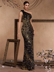 Elegant Oblique shoulder Slit Evening Dress