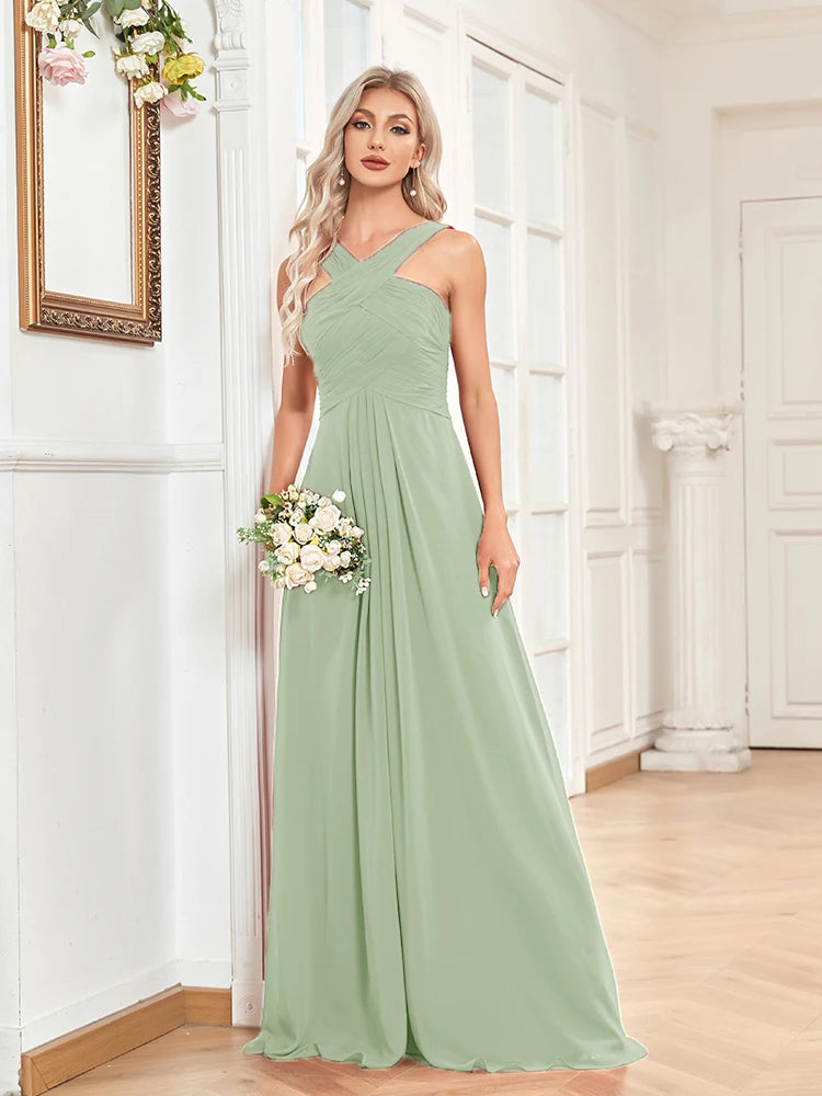 XUIBOL | Elegant Prom Chiffon Green Long Backless Evening Dress