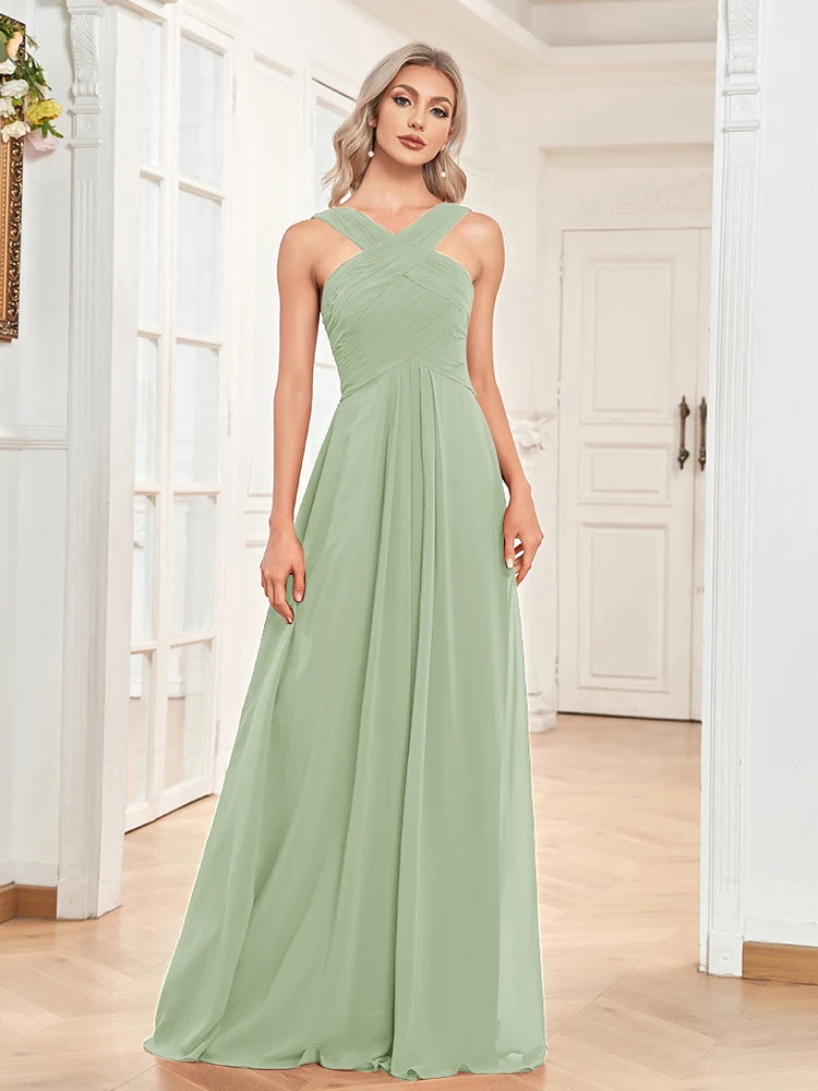 XUIBOL | Elegant Prom Chiffon Green Long Backless Evening Dress