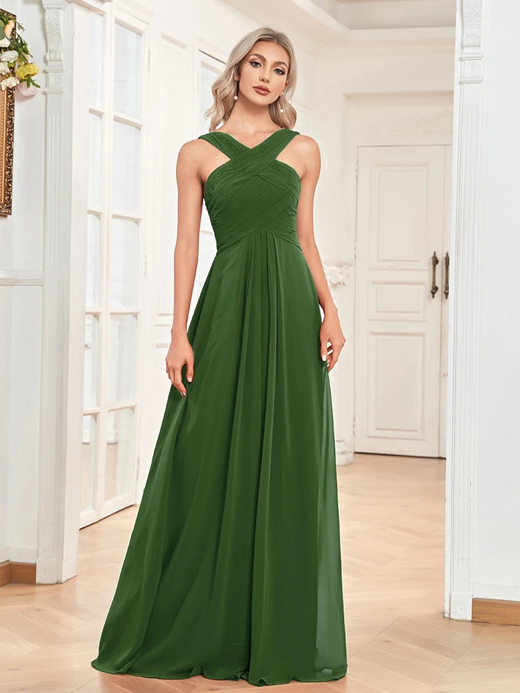 XUIBOL | Elegant Prom Chiffon Green Long Backless Evening Dress