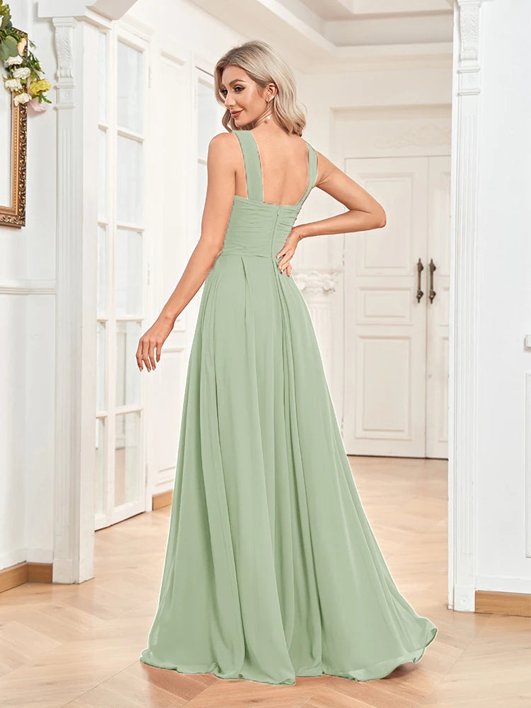 XUIBOL | Elegant Prom Chiffon Green Long Backless Evening Dress