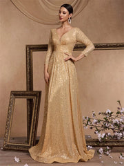 Sexy Deep V-Neck Sequins Evening Dress