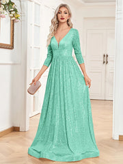 Sexy Deep V-Neck Sequins Evening Dress
