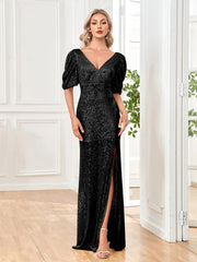 Women Slit Cocktail Dress V-neck Wedding Party Maxi vestidos