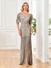Women Slit Cocktail Dress V-neck Wedding Party Maxi vestidos
