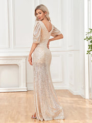 Women Slit Cocktail Dress V-neck Wedding Party Maxi vestidos