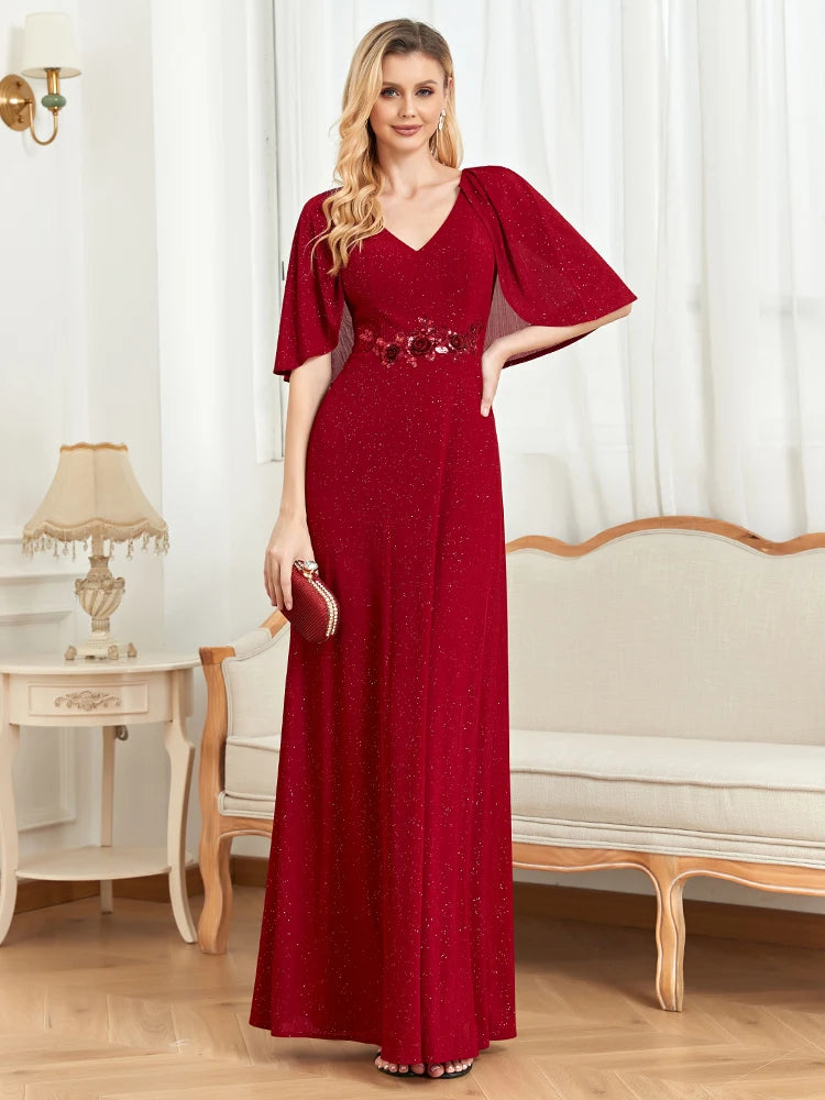 XUIBOL | Women Blossoms Long Bridesmaid Dress Wedding Party Formal Shining Prom Gown