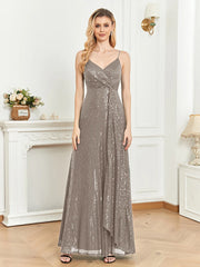 Elegant Suspenders V-Neck Evening Dress