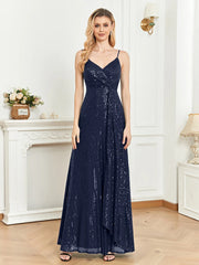 Elegant Suspenders V-Neck Evening Dress