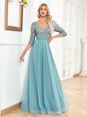 Long Sleeves Wedding Party Maxi Prom Dress