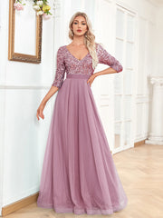 Long Sleeves Wedding Party Maxi Prom Dress