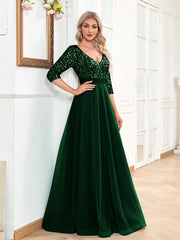 Long Sleeves Wedding Party Maxi Prom Dress