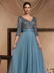 Long Sleeves Wedding Party Maxi Prom Dress