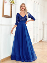 Long Sleeves Wedding Party Maxi Prom Dress