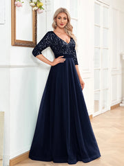 Long Sleeves Wedding Party Maxi Prom Dress