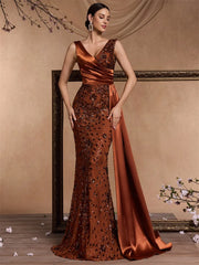 Elegant V-neck Splice Sequins Evening Dress
