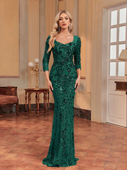V-neck Prom Elegant Long sleeve Wedding Party Cocktail Gowns