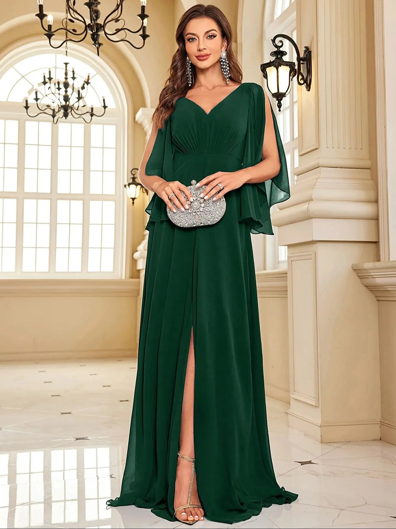 XUIBOL | Sexy High Slit Women Dress V-Back Formal Wedding Party Gowns Vestidos