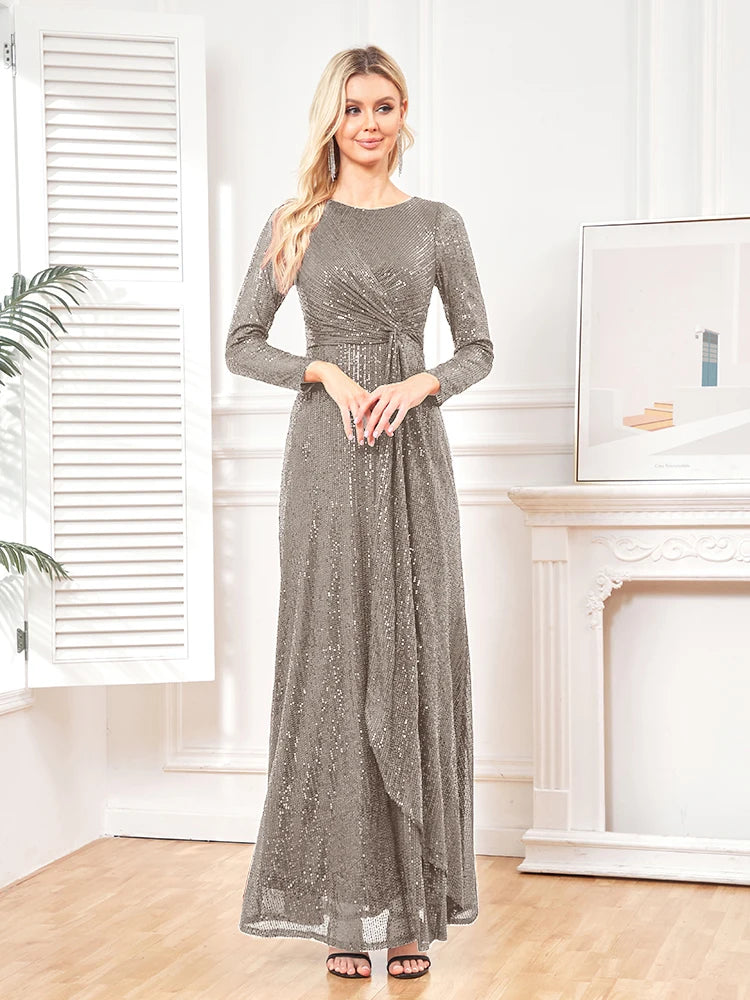 XUIBOL Luxury Long Sleeve O-Neck Evening Dress 2024 Elegant Party Wo XUIBOL Luxury Long Sleeve O-Neck Evening Dress 2024 Elegant Party Wo