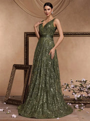 Sequins Blue Evening Dress