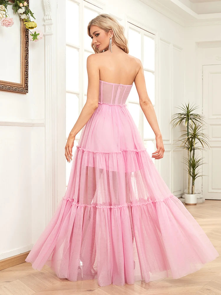 XUIBOL | Luxury Tllue Sexy Formal Evening Dress 2024 Women Wedding Party Prom Pink Bridesmaid Dress Gown Cocktail Graduation Dress