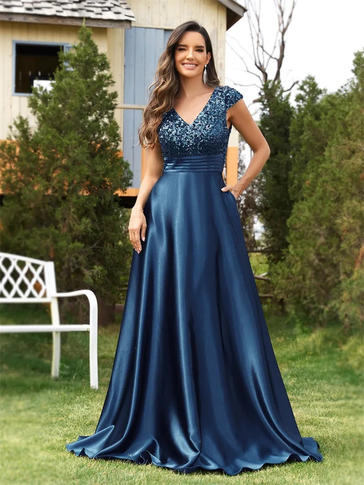 XUIBOL | Luxury Women Satin Short Sleeves Party Prom Cocktail Dress