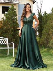 Luxury Women Satin Short Sleeves Party Prom Cocktail Dress