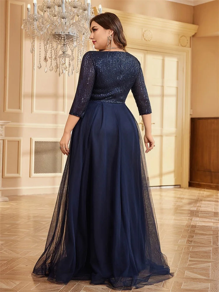 Plus Size Elegant VNeck Sequin Evening Dress | XUIBOL