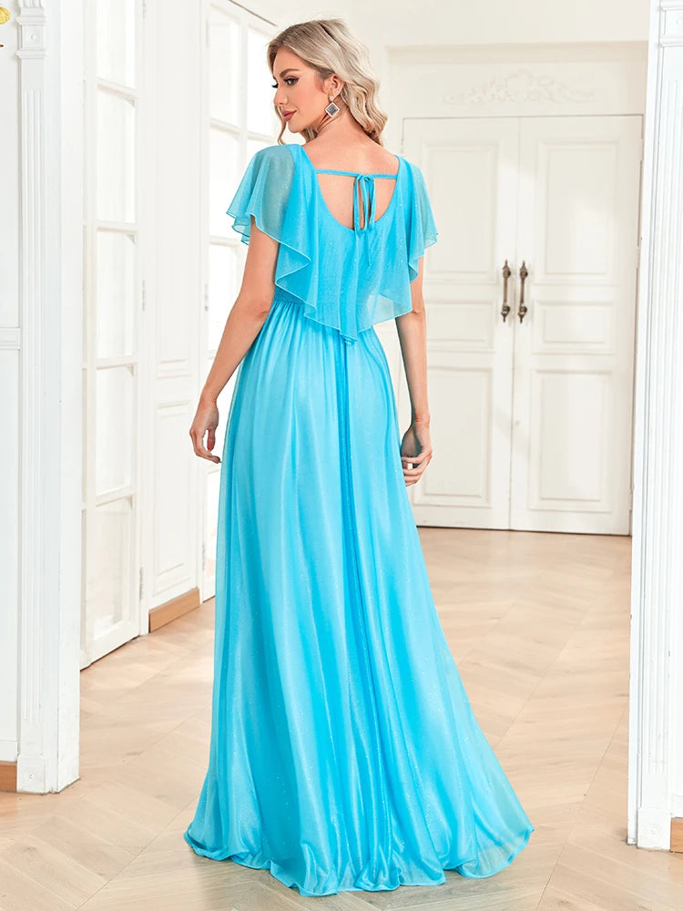 XUIBOL | Spaghetti Strap Chiffon Long Evening Dress V Neck Sleeveless Beach Maxi Dress