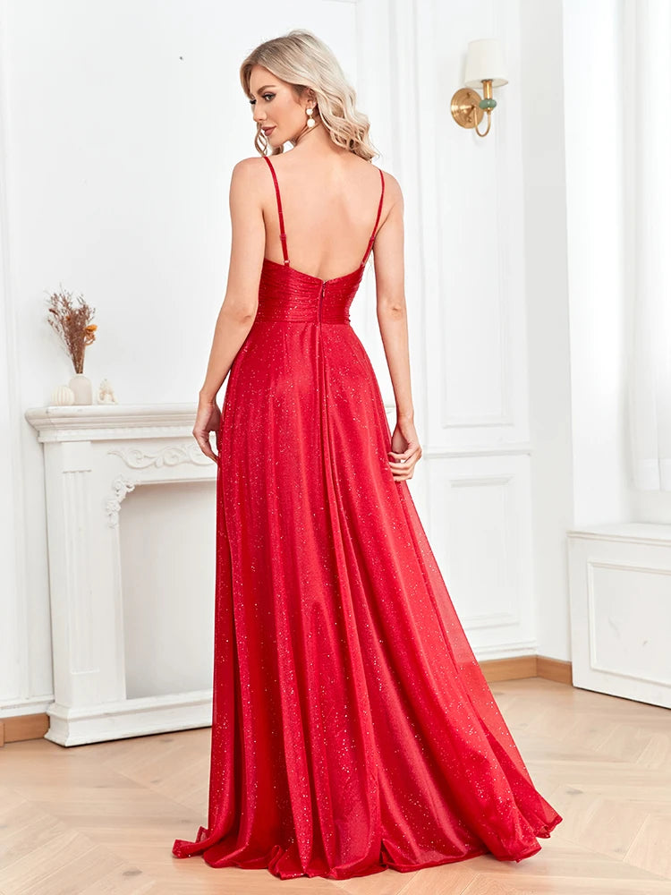XUIBOL | Sexy Slit Long Deep V Neck Maxi Prom Wedding Party Dress Gown