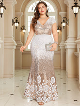 Champagne Silver Gradient Sequin Floral Mermaid Plus Size Evening Gown