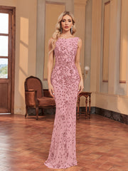 Contrast Sequin Backless Dress