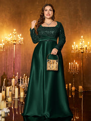 Champagne Silver Beaded High‑Waist A‑Line Plus Size Evening Gown