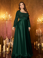 Champagne Silver Beaded High‑Waist A‑Line Plus Size Evening Gown