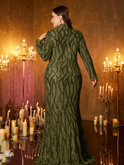Champagne Rose Gold Pattern Sequin High‑Neck Plus‑Size Mermaid Formal Dress