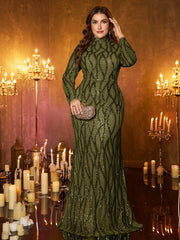 Champagne Rose Gold Pattern Sequin High‑Neck Plus‑Size Mermaid Formal Dress